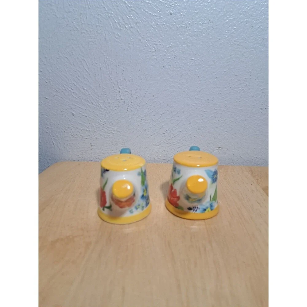 Pioneer Woman Salt Pepper Shakers Watering Can Spring Bouquet Ceramic Kitchen
